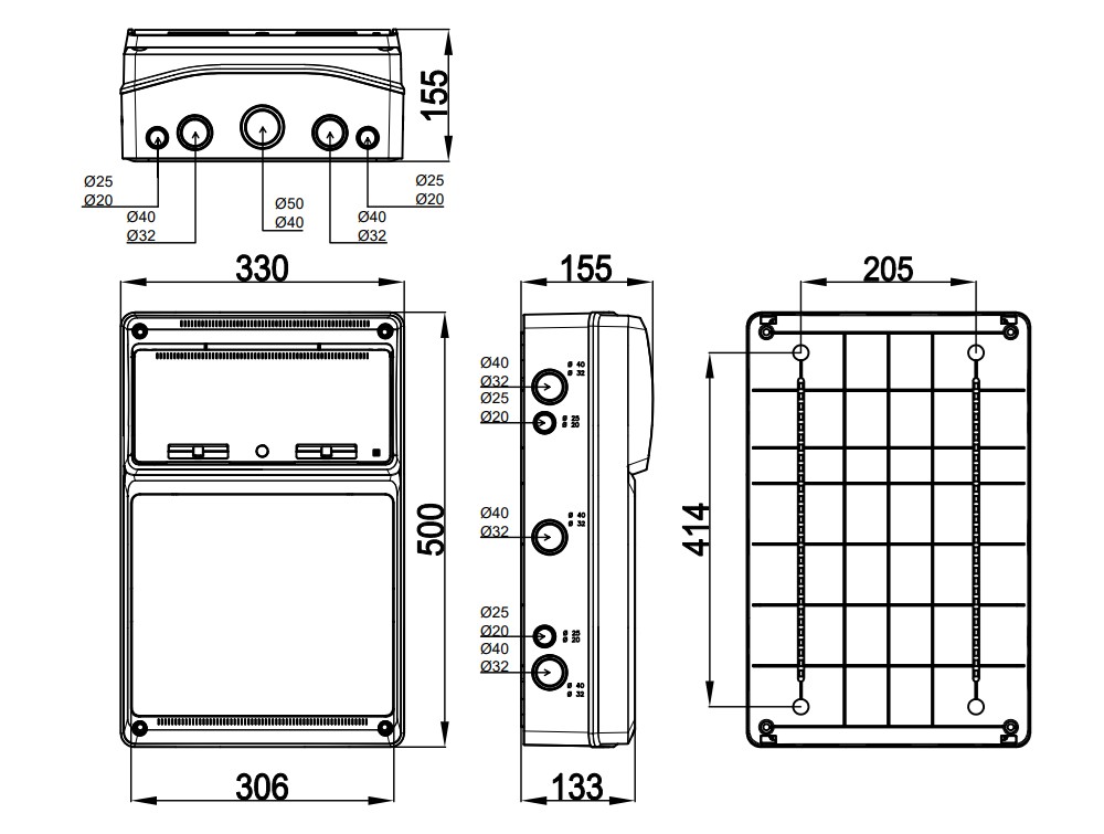 6533 | Caja cableada con protecciones 16m IP54 3x2P+T 16A, 3x3P+T 32A
