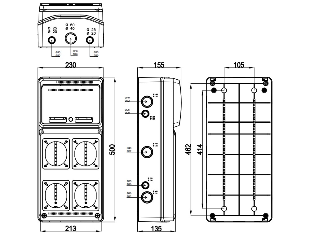 3961 | Envolvente pretroquelada 8 módulos para 4 mecanismos IP65
