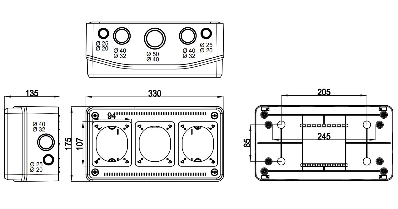3963 | Envolvente pretroquelada para 3 mecanismos IP65