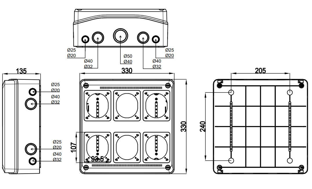 3966 | Envolvente pretroquelada para 6 mecanismos IP65