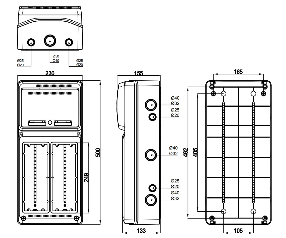 3967 | Envolvente pretroquelada 8 módulos para 2 tomas interblocantes verticales IP65