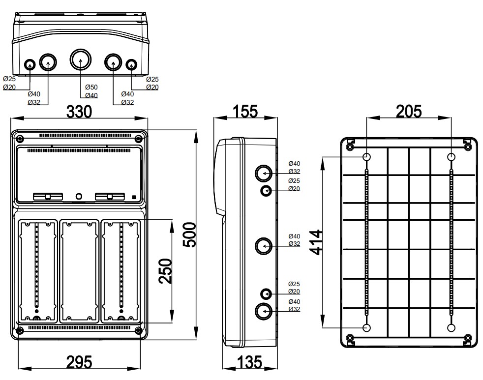 3968 | Envolvente pretroquelada 16 módulos para 3 tomas interblocantes verticales IP65