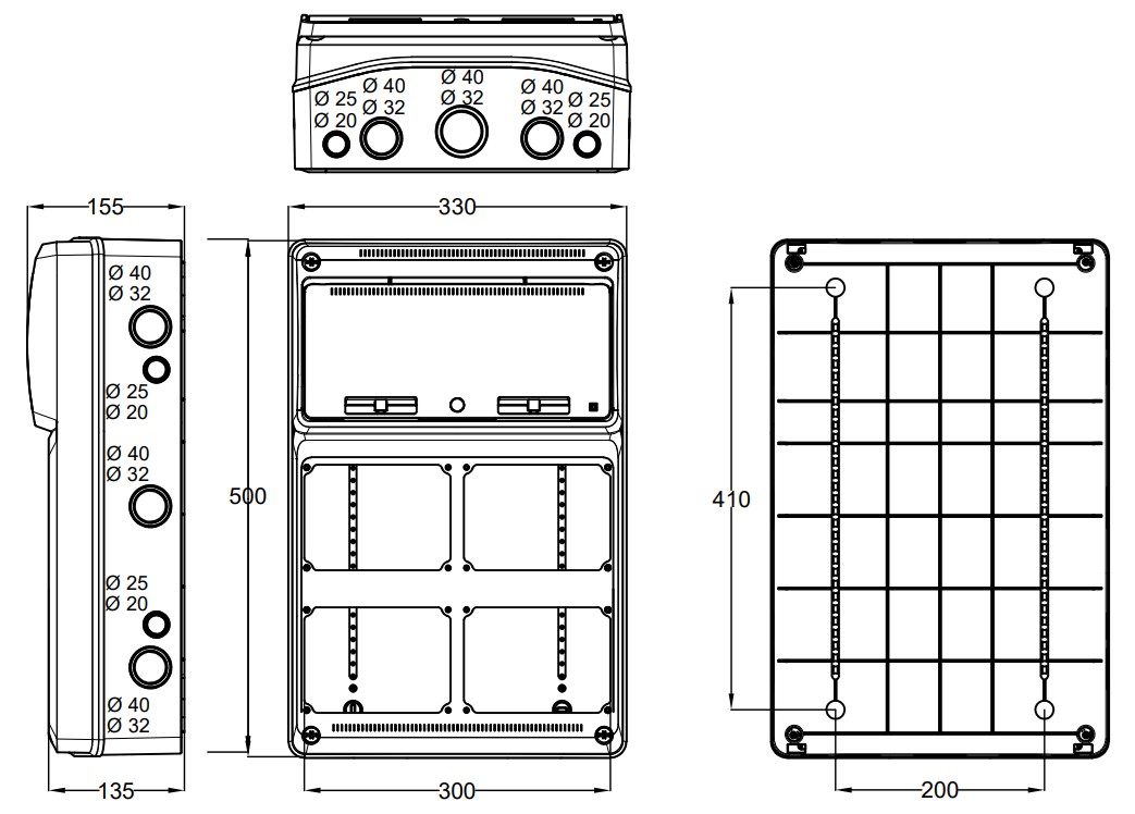 3970 | Envolvente pretroquelada 16 módulos para 4 tomas interblocantes horizontales IP65