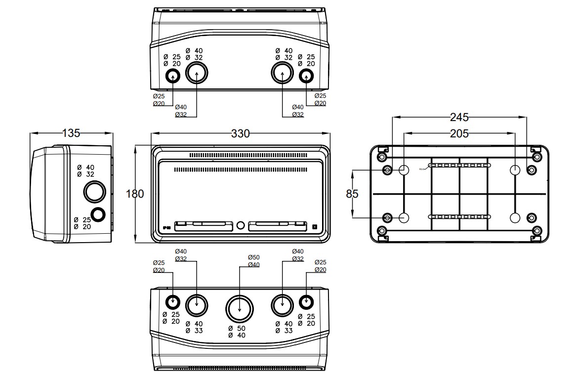 3973 | Envolvente pretroquelada para 2 bases interblocantes horizontales IP65