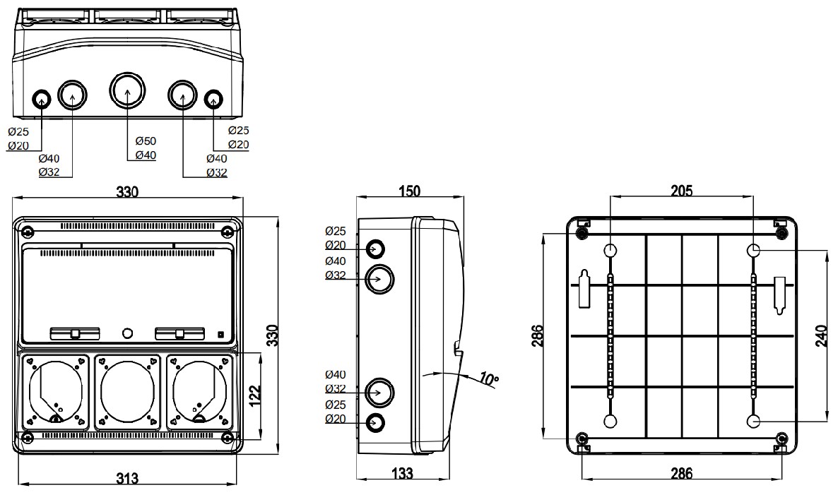 3975 | Envolvente pretroquelada 16 módulos para 3 mecanismos IP65
