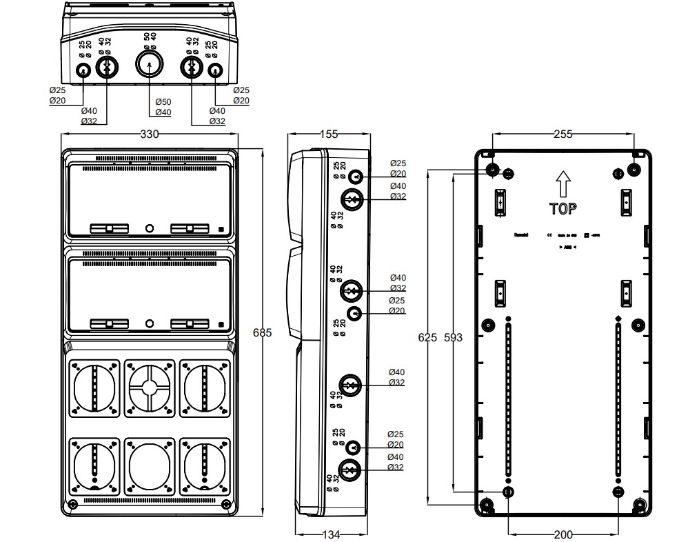 3978 | Envolvente pretroquelada 32 módulos para 6 mecanismos IP65