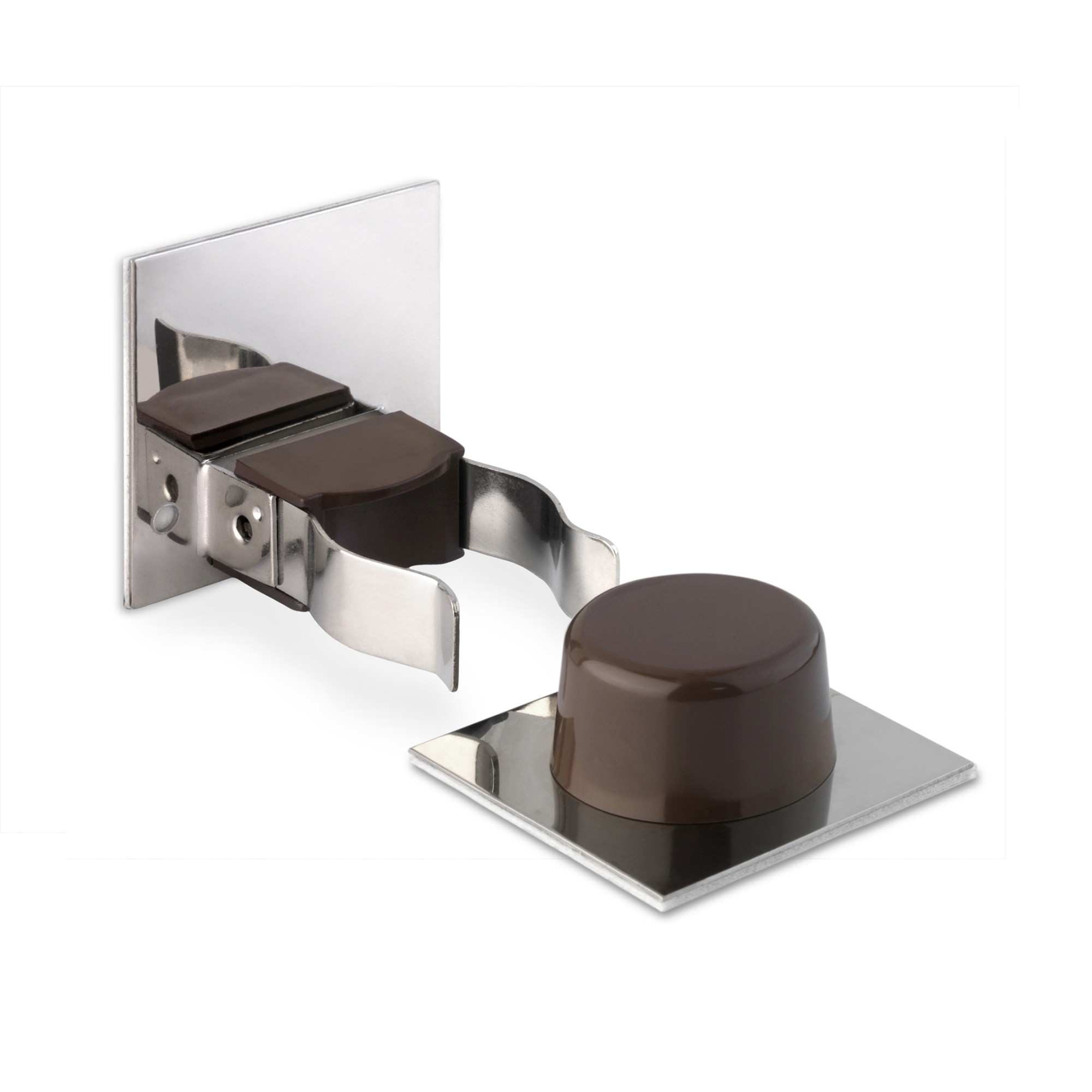 Tope y retenedor pinza adhesivos para puerta / marrón