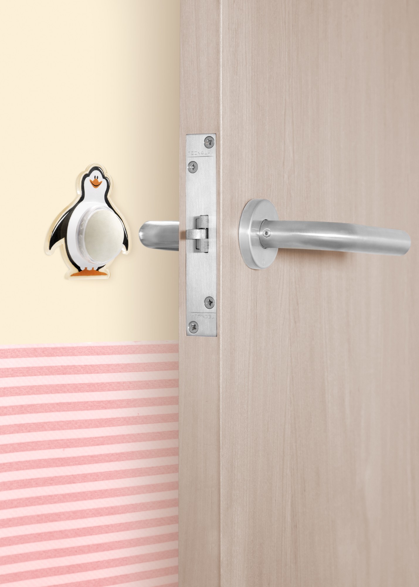 Tope pared adhesivo pingüino / blanco