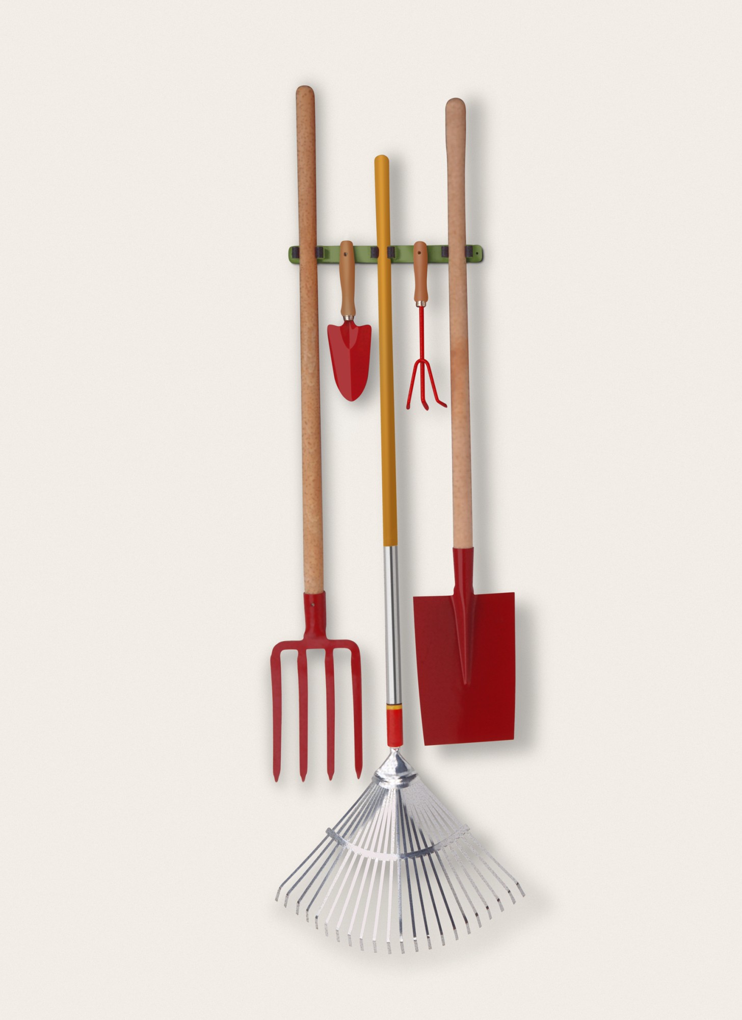 Colgador herramientas jardineria triple / verde