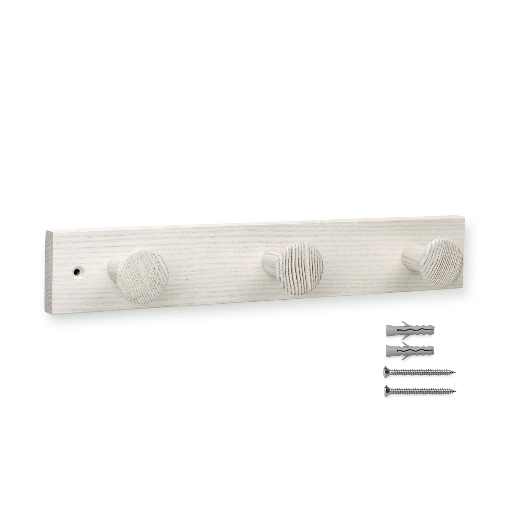 Colgador fresno 3 pomos con textura / blanco