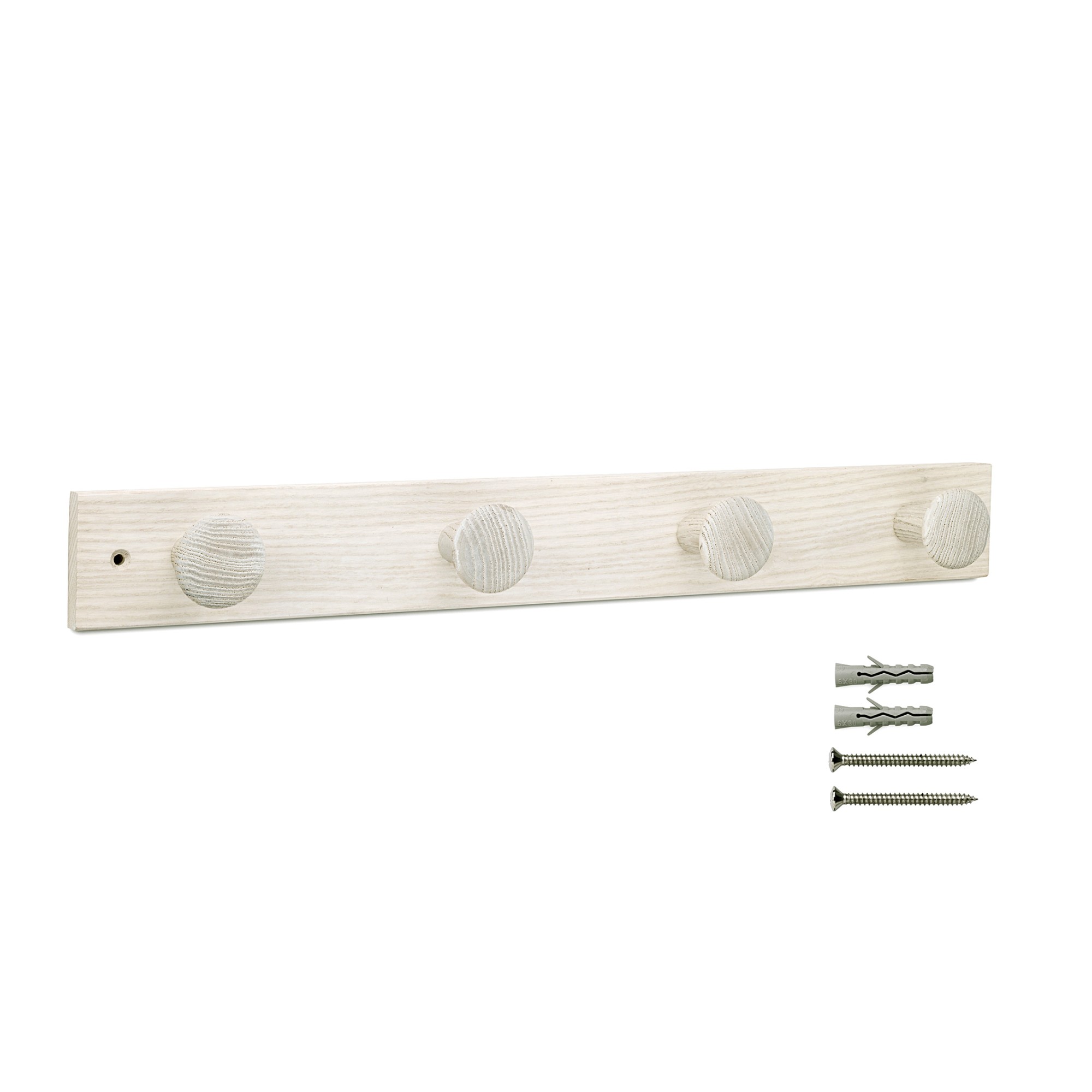 Colgador fresno 4 pomos con textura / blanco