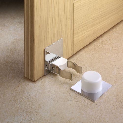 Tope y retenedor pinza adhesivos para puerta / blanco