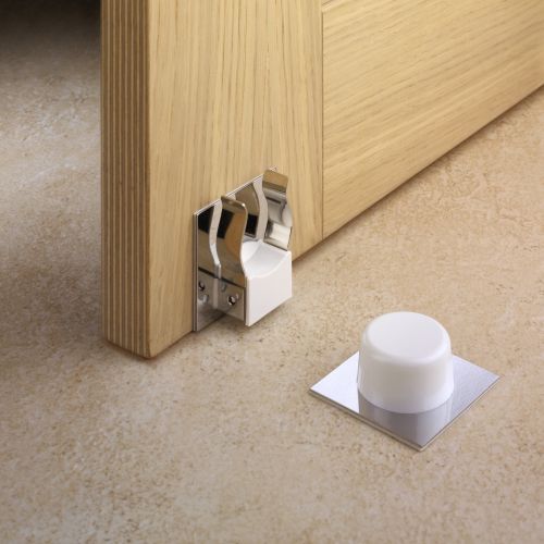Tope y retenedor pinza adhesivos para puerta / blanco