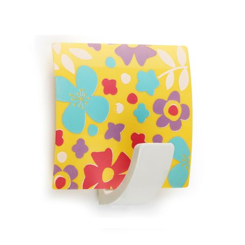 Colgador adhesivo decorado / floral amarillo