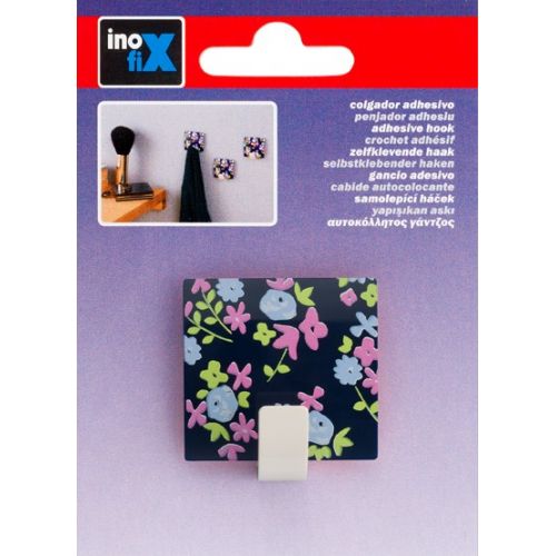 Colgador adhesivo decorado / floral azul
