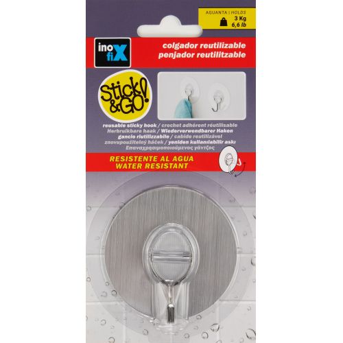 Colg. adherente reutilizable con gancho móvil / acero inox.