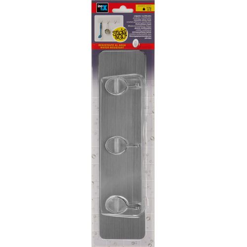 Colg. adherente reutilizable con tres ganchos móviles / acero inox.