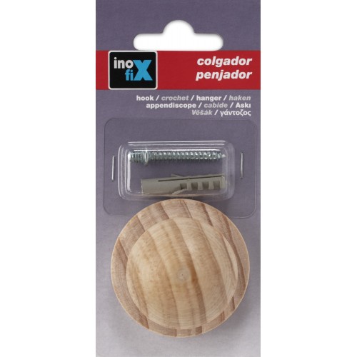 Colgador madera de pino 1 pomo / madera en crudo