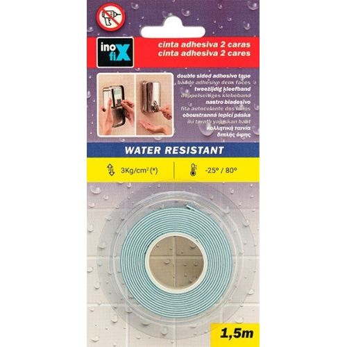 Cinta adhesiva doble cara resistente al agua 19 mm x 1,5 m / blanco