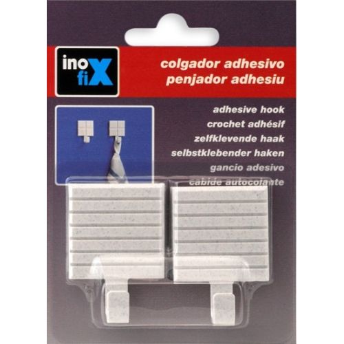 Colgador adhesivo baldosa rayada / blanco