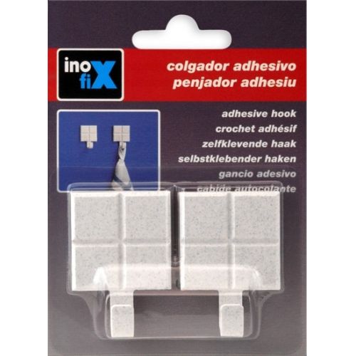 Colgador adhesivo baldosa rayada / blanco