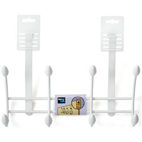 Colgador sobrepuerta 4 ganchos dobles / blanco
