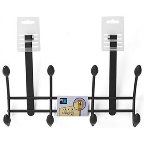 Colgador sobrepuerta 4 ganchos dobles / negro
