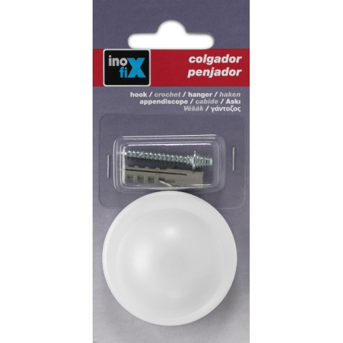 Colgador madera de pino 1 pomo / blanco