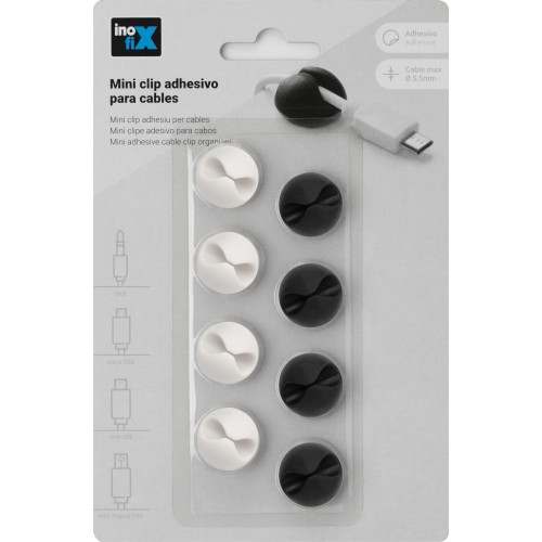 Mini Clip adhesivo para cables / blanco-negro
