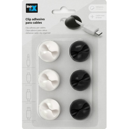 Clip adhesivo para cables / blanco-negro