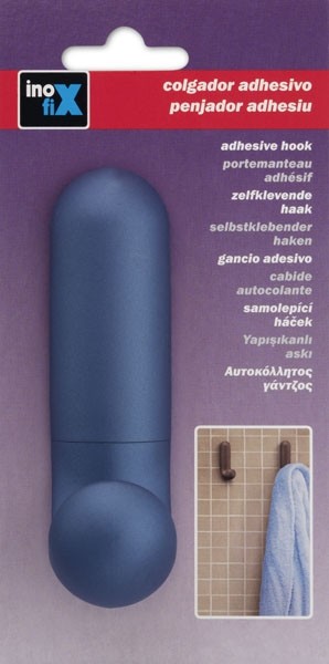 Colgador adhesivo \"J\" / azul satinado