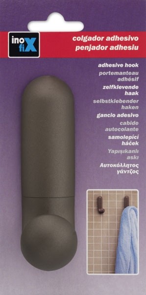 Colgador adhesivo \"J\" / marrón satinado