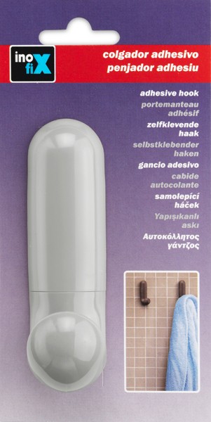 Colgador adhesivo \"J\" / gris claro