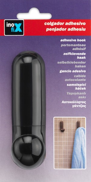 Colgador adhesivo \"J\" / negro