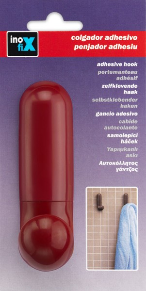 Colgador adhesivo \"J\" / rojo oscuro