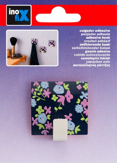 Colgador adhesivo decorado / floral azul