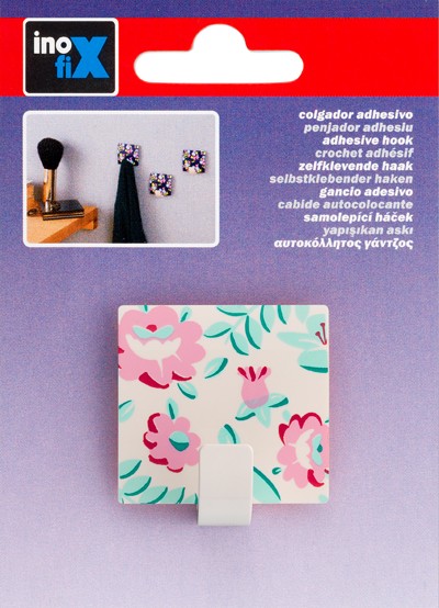 Colgador adhesivo decorado / floral blanco