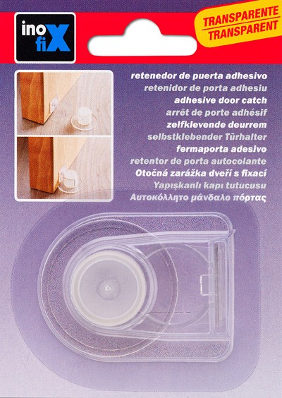 Tope y retenedor pinza adhesivos para puerta / transparente