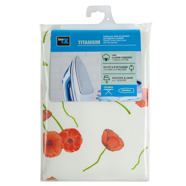 Funda plancha TITANIUM 130x48cm. / flores rojas