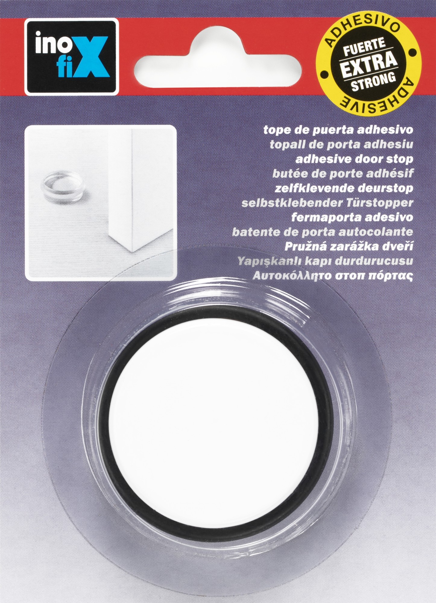 Tope de puerta adhesivo plástico-metal decorado / blanco