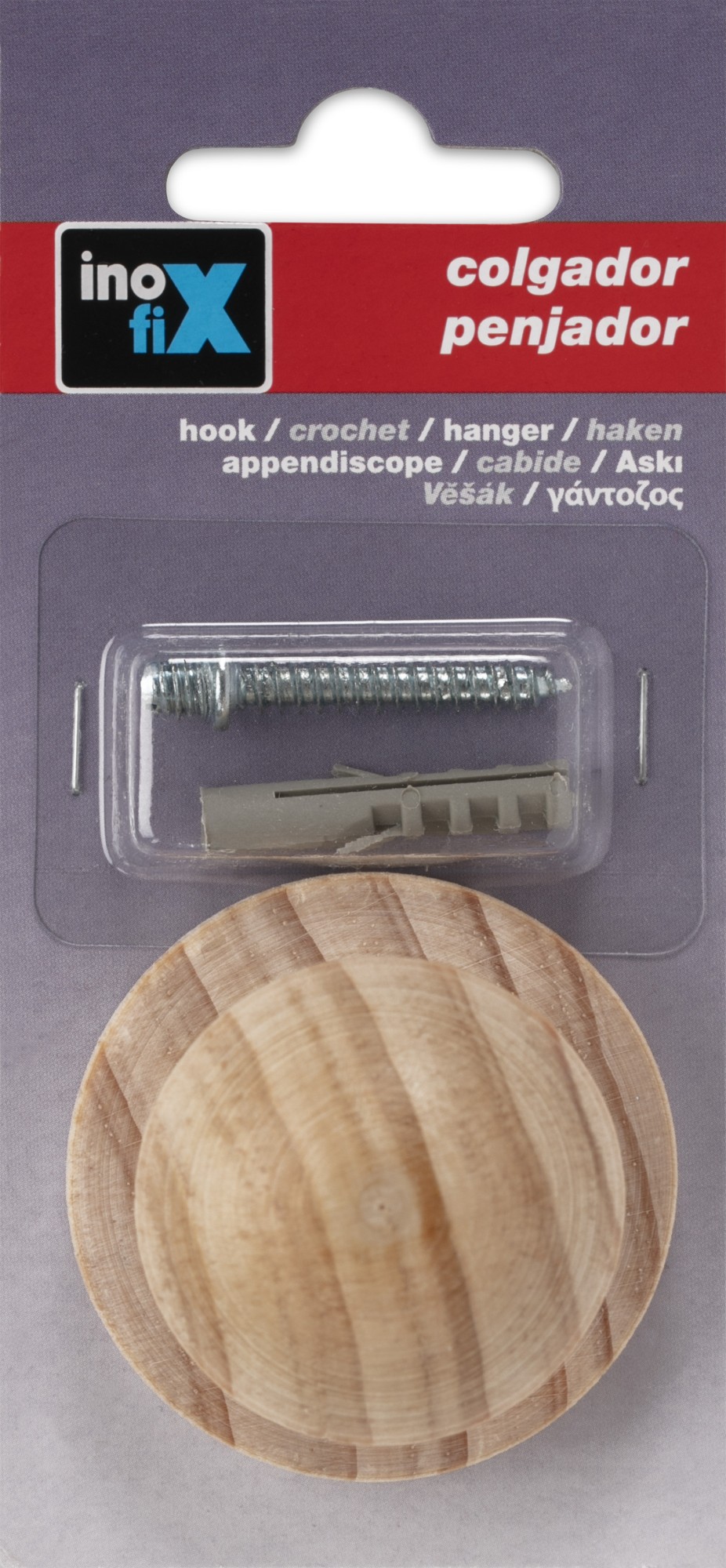 Colgador madera de pino 1 pomo / madera en crudo