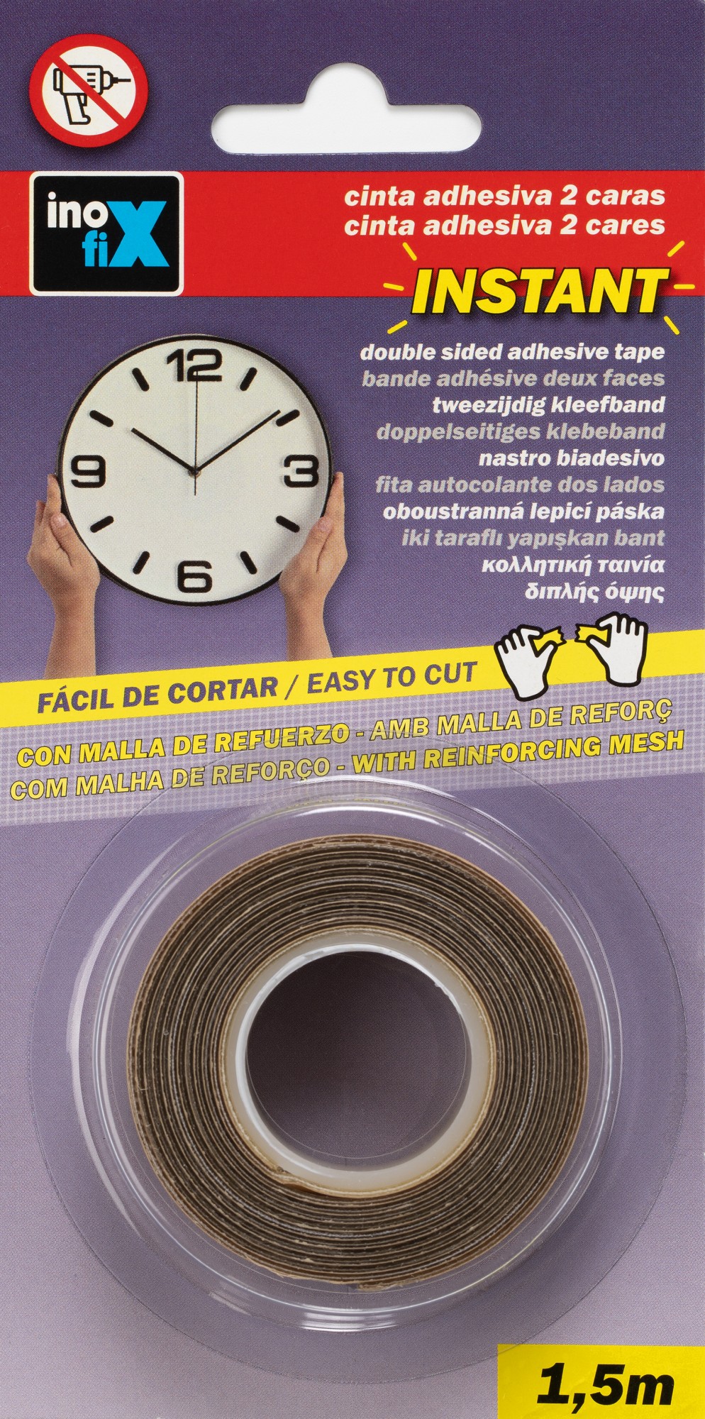 Cinta adhesiva con malla de refuerzo 19 mm x 1,5 m. / transparente