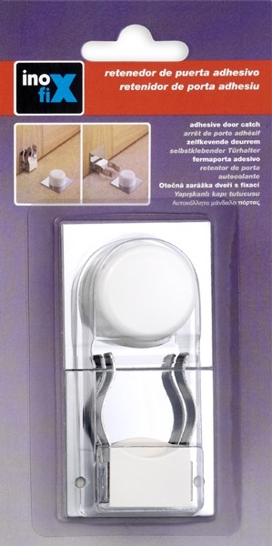 Tope y retenedor pinza adhesivos para puerta / blanco