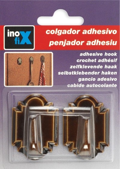 Colgador adhesivo / marrón cerámica