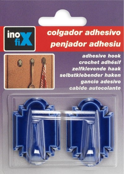 Colgador adhesivo / azul cerámica