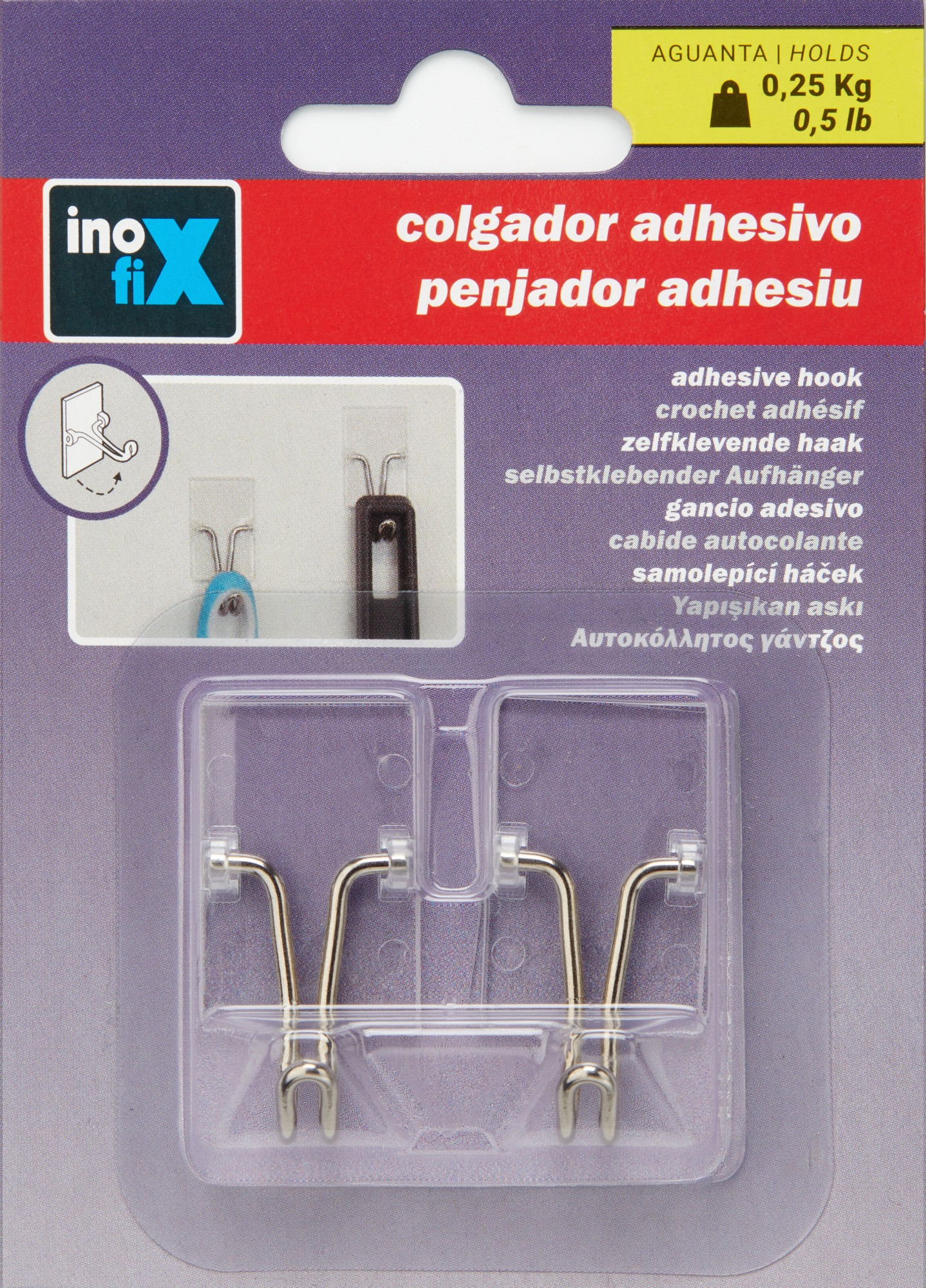 Colgador adhesivo con gancho móvil / transparente