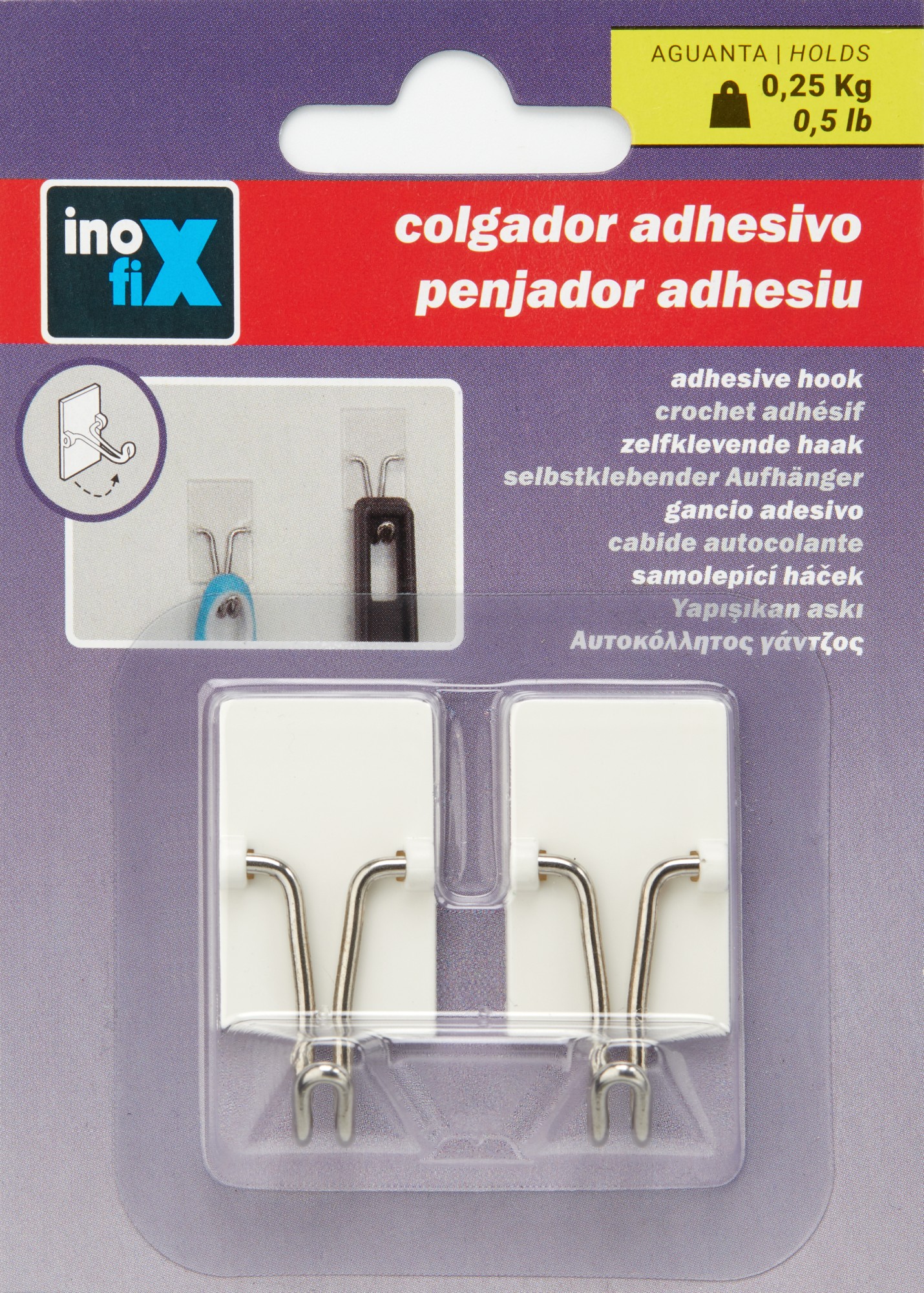 Colgador adhesivo con gancho móvil / blanco