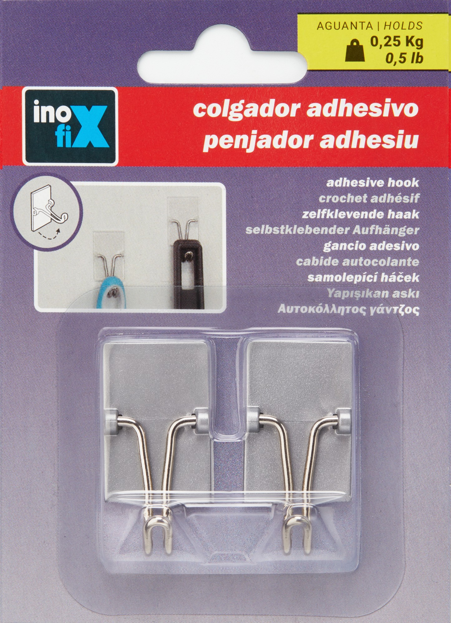 Colgador adhesivo con gancho móvil / cromado mate