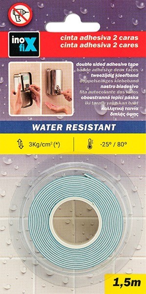 Cinta adhesiva doble cara resistente al agua 19 mm x 1,5 m / blanco