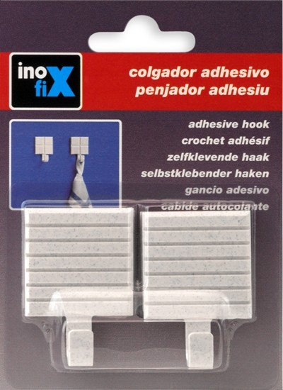 Colgador adhesivo baldosa rayada / blanco